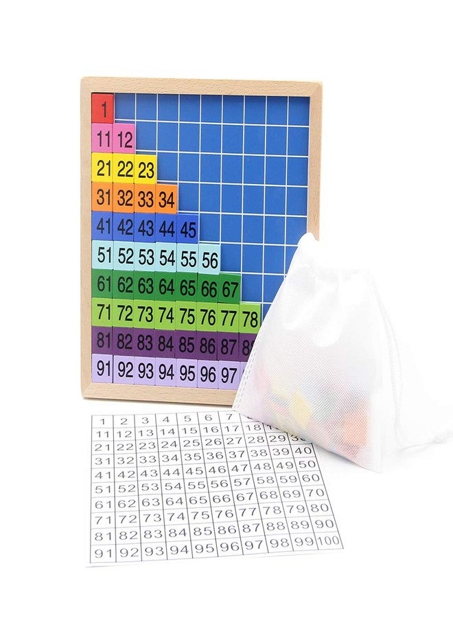 MERRYHEART Wooden Math Learning Board Toy, Montessori 1-100 Consecutive Numbers Wooden Hundred Digital Board, Educational Game for Kids with Storage Bag - Image 2